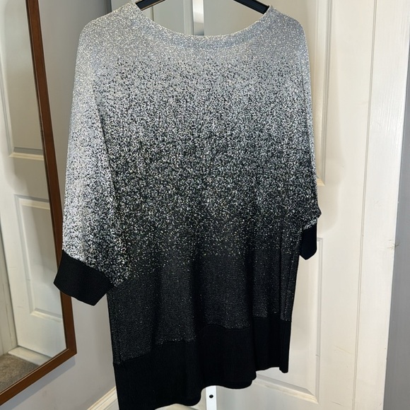 Notations Black Silver Glitter Holiday batwing formal event keyhole sweater 1X - Picture 15 of 16